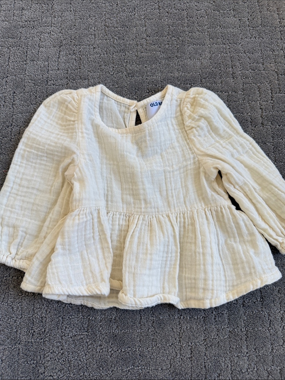 Old Navy Cream Textured Peplum Long Sleeve Top
